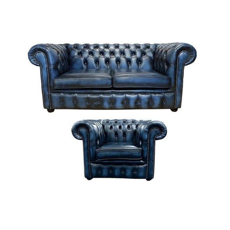 Chesterfield Sofa Couch Polster Leder Textil Sofagarnitur 2+1 Polster