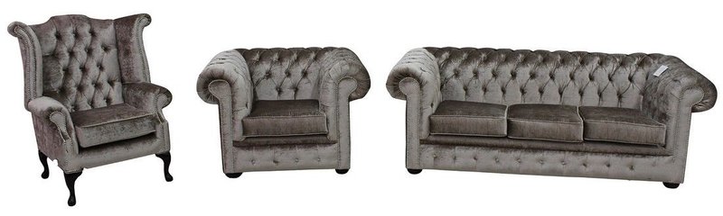 Chesterfield Sofagarnitur Leder Textil Chesterfield Komplett Set Sofa