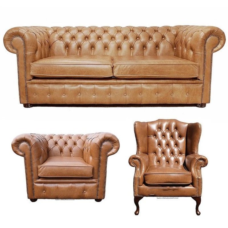 Chesterfield Sofagarnitur Leder Textil Chesterfield Komplett Set Sofa