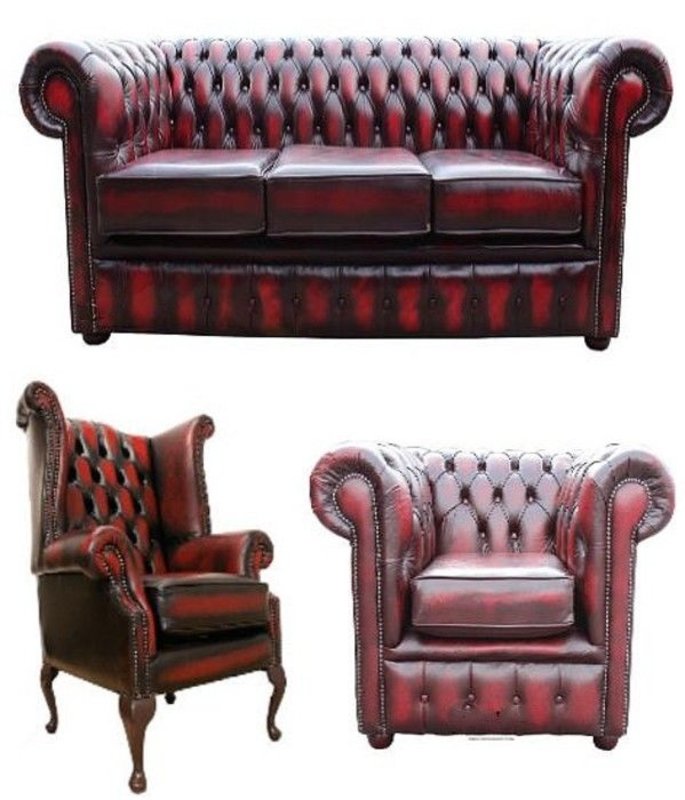 Chesterfield Sofagarnitur Leder Textil Chesterfield Komplett Set Sofa