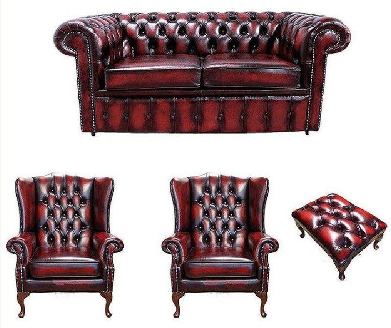Chesterfield Sofagarnitur Leder Textil Chesterfield Komplett Set Sofa