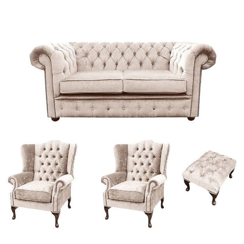 Chesterfield Sofagarnitur Leder Textil Chesterfield Komplett Set Sofa
