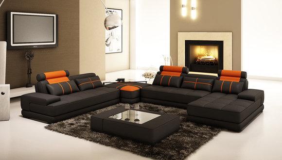 Designer Polster Ledersofa Couch U-Form Modern Sofa Wohnlandschaft Ecke 5005D_2