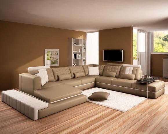 XXL Design Polster Garnitur Ledersofa Couch U-Form Modern Sofa