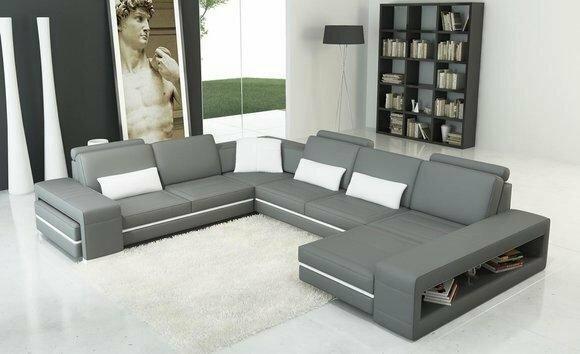 Ledersofa Couch Wohnlandschaft U-Form Design Modern Sofa Eck Sofas