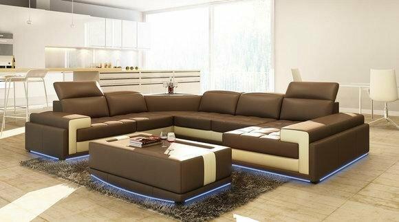 Ledersofa Couch Wohnlandschaft Ecksofa Eck Garnitur Design Modern