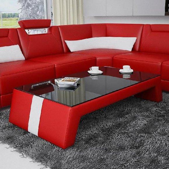 Moderner Wohnzimmer Couchtisch Tisch Beistell Glas Polster Leder Tische