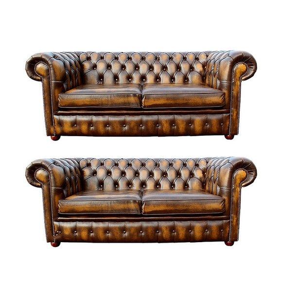 Chesterfield Sofagarnitur Couch Polster Sofa Leder Textil Stoff Garnitur