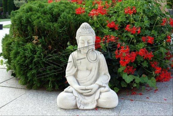 Buddha Skulptur in Steinoptik. Große Skulptur für Garten und Wohnbereich