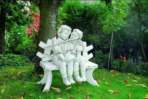 Statue Figur Kinder auf Bank Statuen Figuren Skulptur Skulpturen Garten