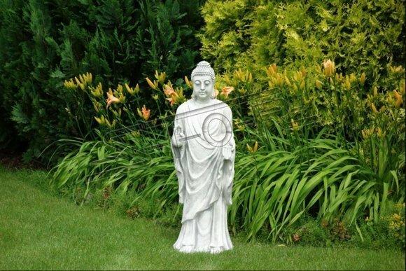 Buddha Skulptur in Steinoptik. Große Skulptur für Garten und Wohnbereich