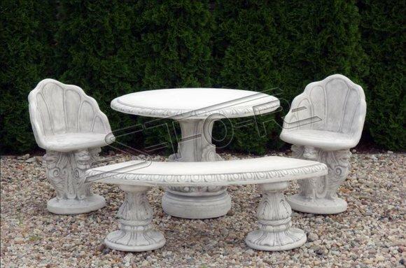 Stein Bank Runde Bänke Garten Terrasen Möbel 135cm Statue Sessel