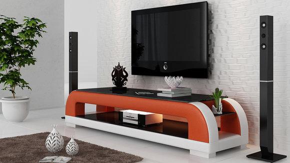 RTV TV Sideboard Leder Glas Tisch Fernseh Schrank Tisch Designer Neu