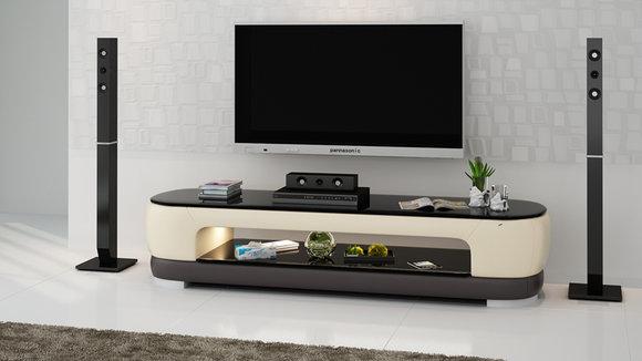 RTV TV Sideboard Leder Glas Tisch Fernseh Schrank Tisch Designer Neu