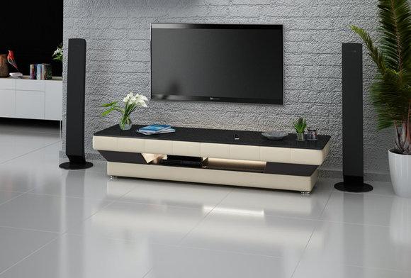 RTV TV Sideboard Leder Glas Tisch Fernseh Schrank Tisch Designer Neu