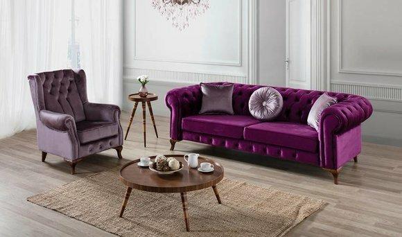 3+1 Sitzer Couch Polster Garnitur Chesterfield Samt Couchen Sofa