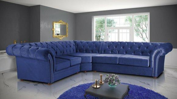 Königliche Chesterfield Couch Ecksofa Polster Sitz Stoff Samt Eck