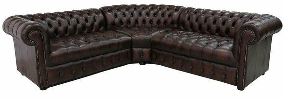 Chesterfield neu Ecksofa Ledersofa Dunkelbraun Polster Eck Couch