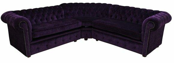 Lila Luxus Chesterfield Eck Couch Sofa Polster Sitz Garnitur Textil Stoff