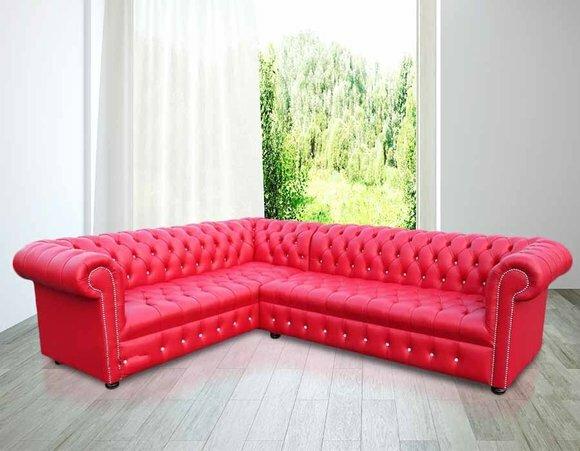 Rote Chesterfield Ecksofa Couch 210x300cm Maßfertigung Ledersofa