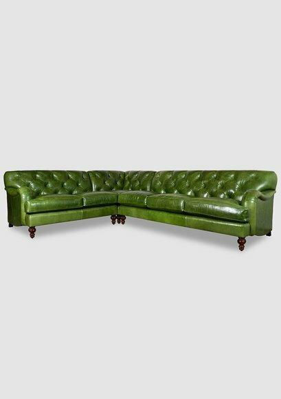 Ecksofa Ledersofa Grün Polster Eck Couch Garnitur Sitz Design