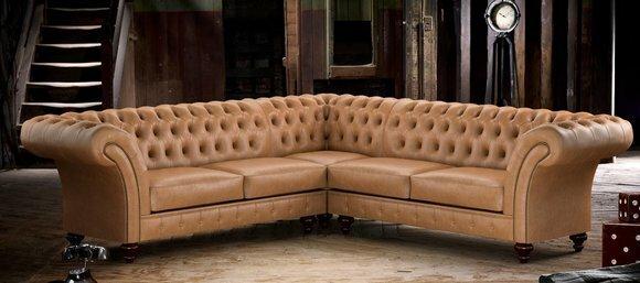 Edle Chesterfield Couch Braune Sofa Eck Couch Garnitur Leder Sofas
