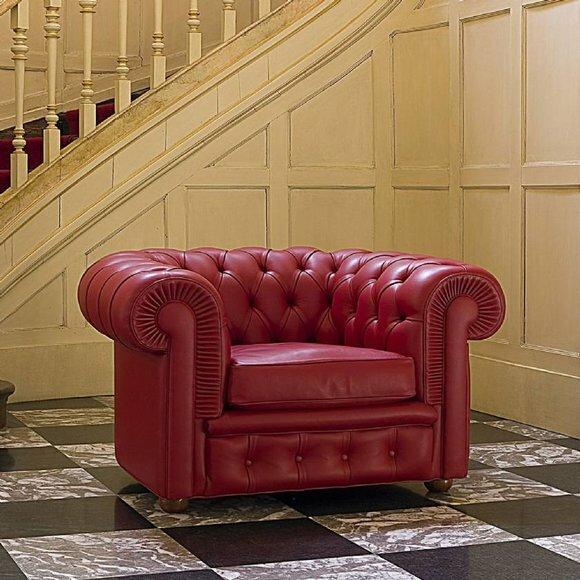 Chesterfield Rot Sessel 1 Sitzer Designer Leder Sofa Couch Polster