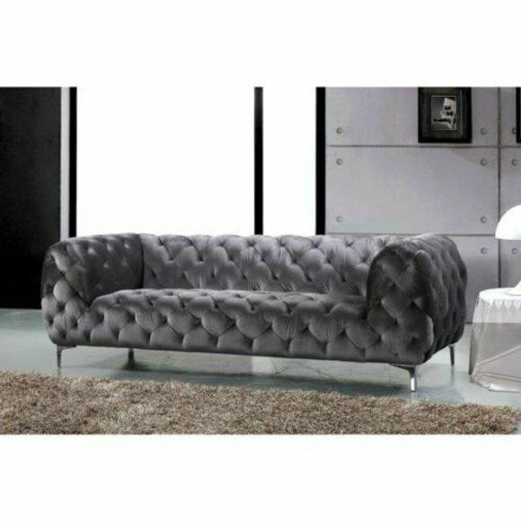 Chesterfield Samt Sofa 3 Sitzer Grau Designer Couchen Couch Stoff