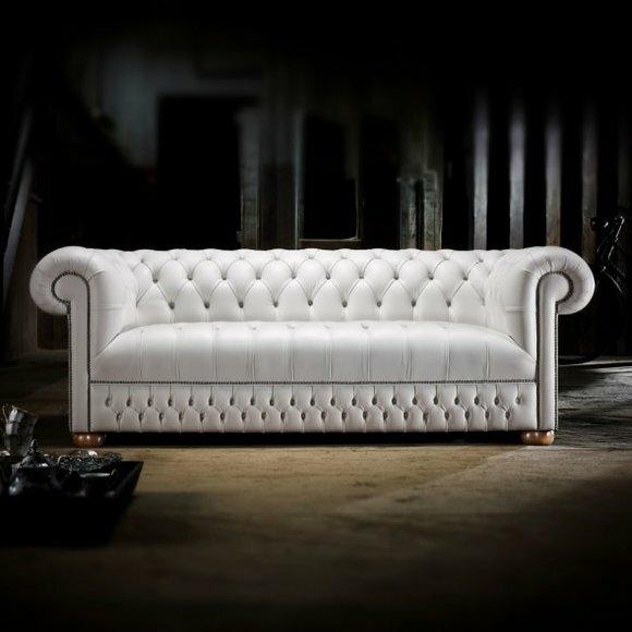 Chesterfield Couch Polster Weiße Leder Sofa Polster Couchen Weiß Sofas Garnitur