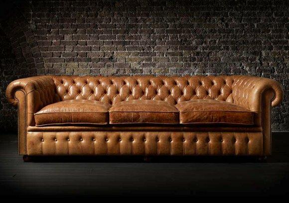 XXL Hellbraun Sofa 3 Sitzer Couch Chesterfield Polster Sitz Garnitur