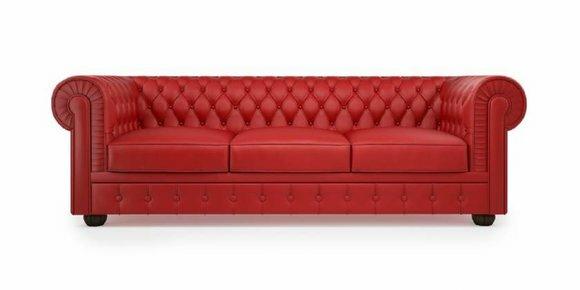 XXL Sofa 3 Sitzer Couch Chesterfield Polster Sitz Garnitur Leder Rot