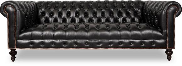 Hochwertige Leder Sofa Textil Stoff Chesterfield Couch England schwarz