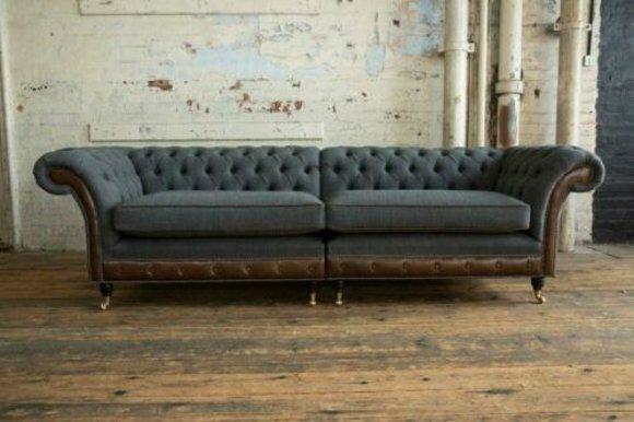 XXL Sofa 4 Sitzer Couch Schwarz Chesterfield Polster Sitz Garnitur