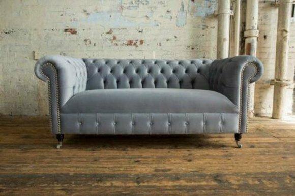 Cheserfield Samt Sofa 2 Sitzer Designer Couchen Couch Textil Stoff