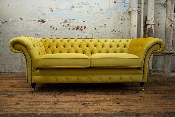 3 Sitzer Chesterfield Couch Textil Stoff Sofa Möbel Edles Design Samt Designer