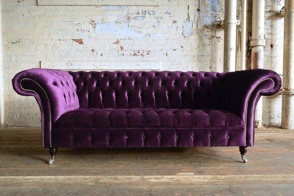 Cheserfield Samt Sofa 3 Sitzer Designer Couchen Couch Textil Stoff