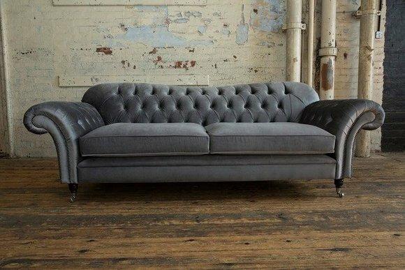 Cheserfield Samt Sofa 3 Sitzer Designer Couchen Couch Textil Stoff