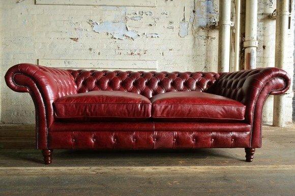 Bordaux 3 Sitzer Chestrerfield Leder Sofa Couch Polster Garnitur Textil