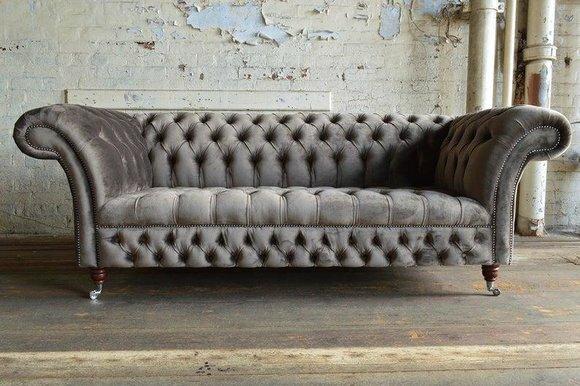 Sofa Luxus Textil Chesterfield Couch Sofas Polster 3 Sitzer Garnitur Grau