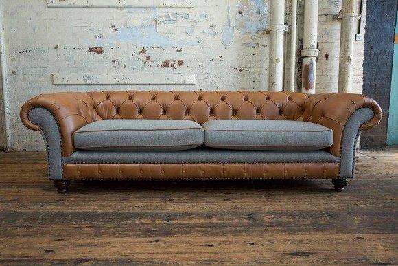XXL Big Sofa 4 Sitzer Couch Chesterfield Polster Sitz Garnitur Leder