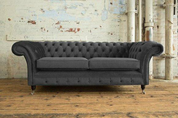 XXL Sofa 3 Sitzer Sitz Couch Chesterfield Polster Garnitur Leder Textil Grau