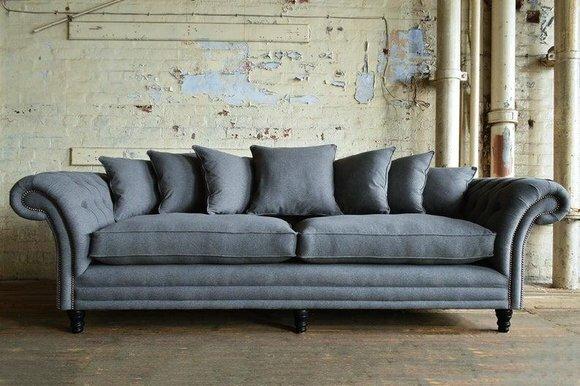 XXL Sofa 4 Sitzer Couch Chesterfield Big Polster Sitz Garnitur Stoff Textil Grau