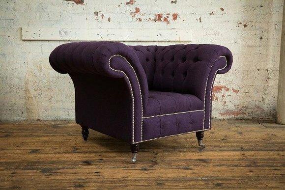 Lila Chesterfield Couch Sofa Polster 1 Sitzer Couchen Sitz Garnitur Sofas