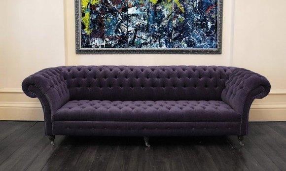 Design Sofa 4 Sitzer Couch Textil Polster Lila Klassische Sofas Chesterfield