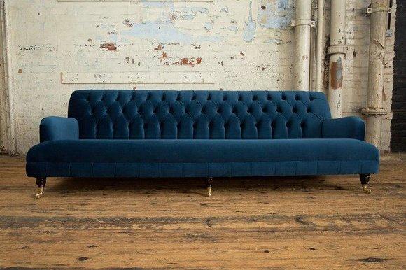 Blaue Chesterfield Couch Textil 4 Sitzer XXL Big Sofa Couchen Big