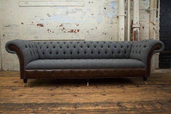Chesterfield Textil Polster Design Luxus Couch Sofa Klassische 4 Sitzer