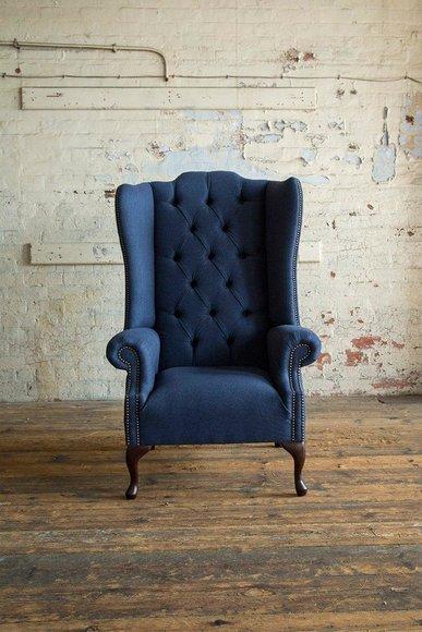Design Chesterfield Ohrensessel 1 Sitzer Stoff Couch Sofa Polster Sofas Neu