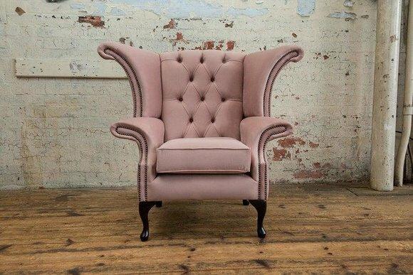 Chesterfield Textil Ohrensessel 1 Sitzer Sessel Polster Design Luxus Stoffsofas