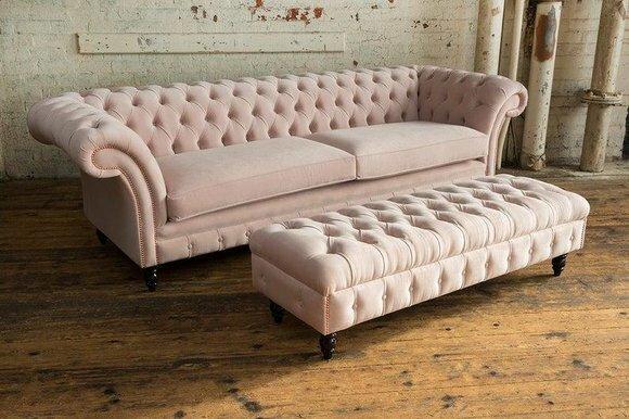 Chesterfield Sofagarnitur 4 sitzer XXL Stoff Sofa Couch + Hocker Sitz
