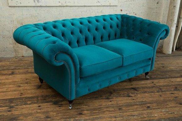 Chesterfield Couch Textil Stoff Sofa Edles Design Samt Designer 2 Sitzer Möbel